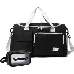 Women Black Grey Small Gym Carry On Weekender Travel Duffle Shoe Compartment Bag